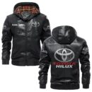 Custom Name Toyota Hilux PU Leather Hooded Jacket – Personalized Logo Car Motorcycle Model