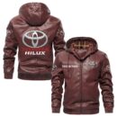 Custom Name Toyota Hilux PU Leather Hooded Jacket – Personalized Logo Car Motorcycle Model