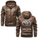 Custom Name Toyota Motor Corporation PU Leather Hooded Jacket – Personalized Logo Car Motorcycle Model