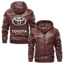 Custom Name Toyota Motor Corporation PU Leather Hooded Jacket – Personalized Logo Car Motorcycle Model