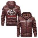 Custom Name Toyota Leather Hooded Jacket – Personalized Logo Car Motorcycle Model