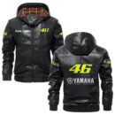 Custom Name Valentino Rossi 46 PU Leather Hooded Jacket – Personalized Logo Car Motorcycle Model