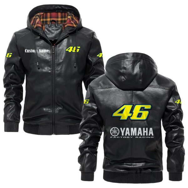Custom Name Valentino Rossi 46 PU Leather Hooded Jacket – Personalized Logo Car Motorcycle Model