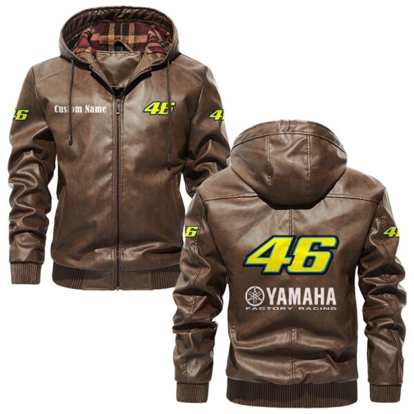 Custom Name Valentino Rossi 46 PU Leather Hooded Jacket – Personalized Logo Car Motorcycle Model - Image 3