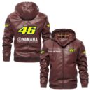 Custom Name Valentino Rossi 46 PU Leather Hooded Jacket – Personalized Logo Car Motorcycle Model