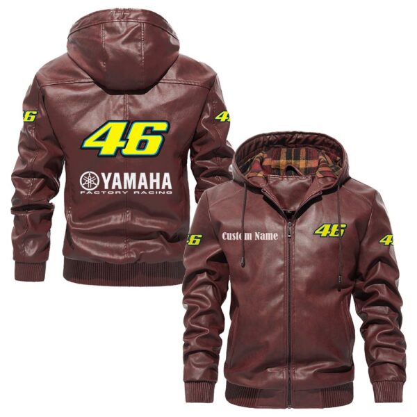 Custom Name Valentino Rossi 46 PU Leather Hooded Jacket – Personalized Logo Car Motorcycle Model - Image 2