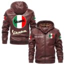 Custom Name Vespa PU Leather Hooded Jacket – Personalized Logo Car Motorcycle Model