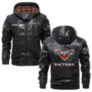 Custom Name Victory Motorcycles PU Leather Hooded Jacket – Personalized Logo Car Motorcycle Model
