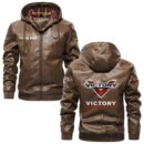 Custom Name Victory Motorcycles PU Leather Hooded Jacket – Personalized Logo Car Motorcycle Model