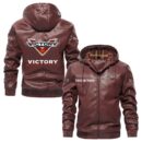 Custom Name Victory Motorcycles PU Leather Hooded Jacket – Personalized Logo Car Motorcycle Model