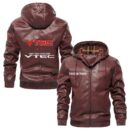 Custom Name DOHC VTEC PU Leather Hooded Jacket - Personalized Logo Car Motorcycle Model