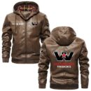 Custom Name Wester Star PU Leather Hooded Jacket - Personalized Logo Car Motorcycle Model