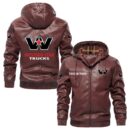 Custom Name Wester Star PU Leather Hooded Jacket - Personalized Logo Car Motorcycle Model