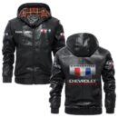 Custom Name Camaro PU Leather Hooded Jacket – Personalized Logo Car Motorcycle Model