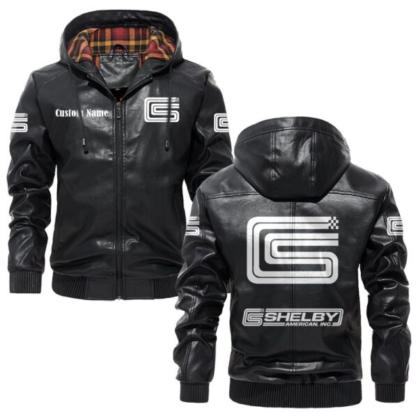 Custom Name Carroll Shelby PU Leather Hooded Jacket – Personalized Logo Car Motorcycle Model