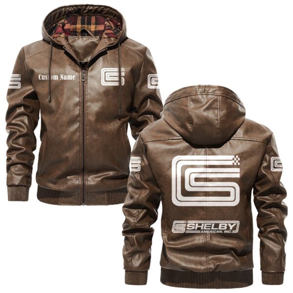 Custom Name Carroll Shelby PU Leather Hooded Jacket – Personalized Logo Car Motorcycle Model - Image 3