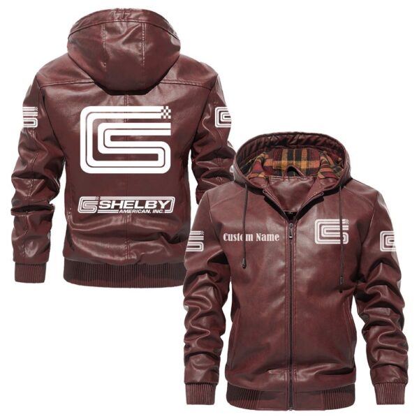 Custom Name Carroll Shelby PU Leather Hooded Jacket – Personalized Logo Car Motorcycle Model - Image 2