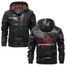 Custom Name Chevy Racing PU Leather Hooded Jacket – Personalized Logo Car Motorcycle Model