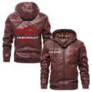 Custom Name Chevy Racing PU Leather Hooded Jacket – Personalized Logo Car Motorcycle Model