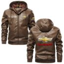 Custom Name Chevy Silverado PU Leather Hooded Jacket – Personalized Logo Car Motorcycle Model