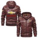 Custom Name Chevy Silverado PU Leather Hooded Jacket – Personalized Logo Car Motorcycle Model