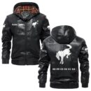 Custom Name Ford Bronco PU Leather Hooded Jacket – Personalized Logo Car Motorcycle Model