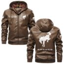 Custom Name Ford Bronco PU Leather Hooded Jacket – Personalized Logo Car Motorcycle Model