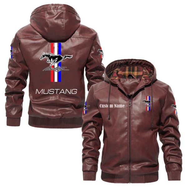 Custom Name Ford Mustang 2 PU Leather Hooded Jacket – Personalized Logo Car Motorcycle Model - Image 2