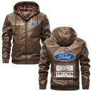 Custom Name Ford Truck PU Leather Hooded Jacket – Personalized Logo Car Motorcycle Model