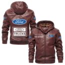 Custom Name Ford Truck PU Leather Hooded Jacket – Personalized Logo Car Motorcycle Model
