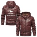 Custom Name Mustang Gt PU Leather Hooded Jacket – Personalized Logo Car Motorcycle Model