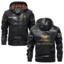 Custom Name Mustang Racing PU Leather Hooded Jacket – Personalized Logo Car Motorcycle Model