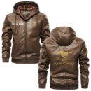 Custom Name Mustang Racing PU Leather Hooded Jacket – Personalized Logo Car Motorcycle Model