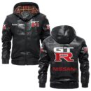 Custom Name Nissan Gtr PU Leather Hooded Jacket – Personalized Logo Car Motorcycle Model
