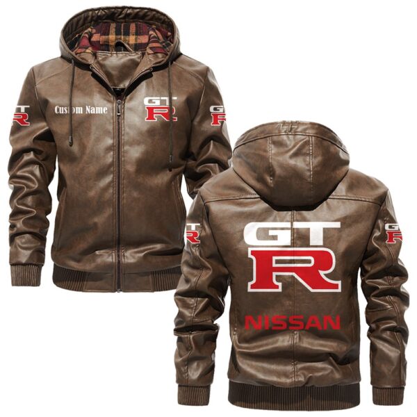 Custom Name Nissan Gtr PU Leather Hooded Jacket – Personalized Logo Car Motorcycle Model - Image 3