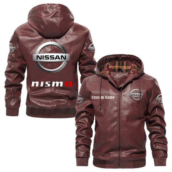 Custom Name Nissan Nismo PU Leather Hooded Jacket – Personalized Logo Car Motorcycle Model - Image 2