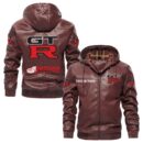 Custom Name Nissan R34 PU Leather Hooded Jacket – Personalized Logo Car Motorcycle Model