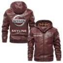 Custom Name Nissan Skyline PU Leather Hooded Jacket – Personalized Logo Car Motorcycle Model