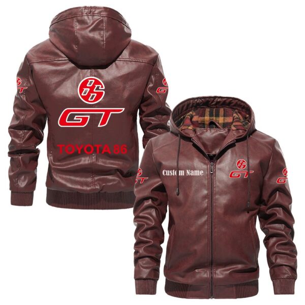 Custom Name Toyota 86 PU Leather Hooded Jacket – Personalized Logo Car Motorcycle Model - Image 2