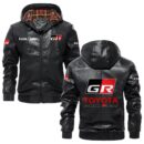 Custom Name Toyota Gazoo Racing Leather Hooded Jacket – Personalized Logo Car Motorcycle Model