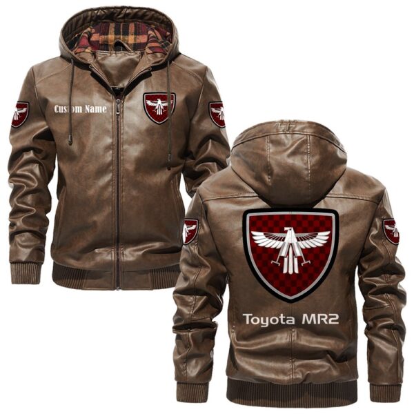 Custom Name Toyota Mr2 PU Leather Hooded Jacket – Personalized Logo Car Motorcycle Model - Image 3