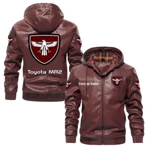 Custom Name Toyota Mr2 PU Leather Hooded Jacket – Personalized Logo Car Motorcycle Model - Image 2