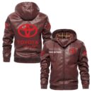Custom Name Toyota Racing PU Leather Hooded Jacket – Personalized Logo Car Motorcycle Model