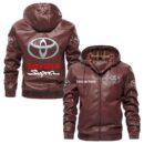 Custom Name Toyota Supra PU Leather Hooded Jacket – Personalized Logo Car Motorcycle Model