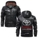 Custom Name Toyota Tacoma PU Leather Hooded Jacket – Personalized Logo Car Motorcycle Model