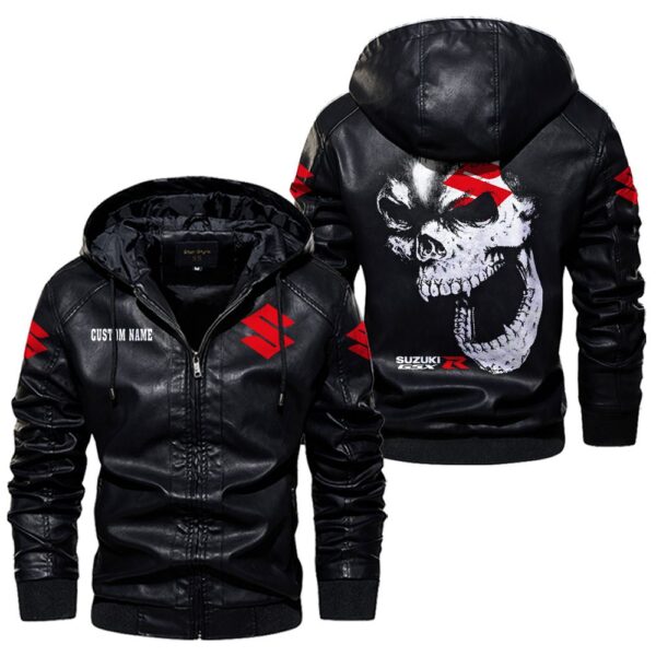 Custom Name Gsxr Skull Leather Jacket - Personalized Logo Car Motorcycle Model - Image 5