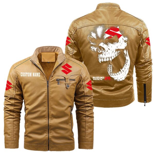 Custom Name Gsxr Skull Leather Jacket - Personalized Logo Car Motorcycle Model - Image 10