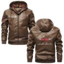 Custom Name Austin Healey PU Leather Hooded Jacket – Personalized Logo Car Motorcycle Model