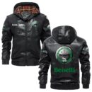 Custom Name Benelli PU Leather Hooded Jacket – Personalized Logo Car Motorcycle Model