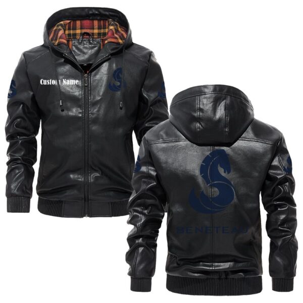 Custom Name Beneteau PU Leather Hooded Jacket – Personalized Logo Car Motorcycle Model